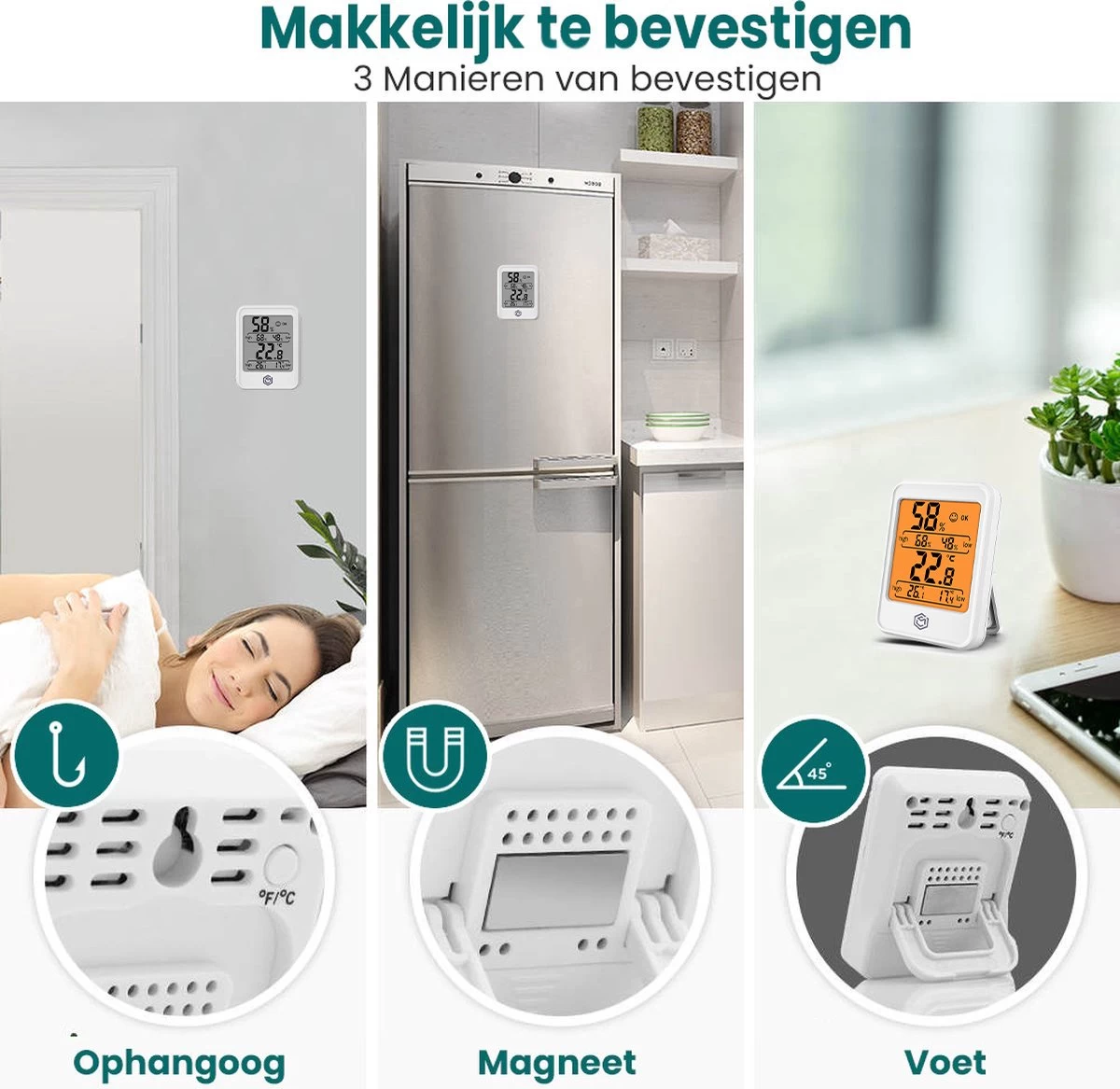 Ease Electronicz Hygrometer Min/Max - Luchtvochtigheidsmeter - Digitaal Weerstation - Vochtigheidsmeter - Thermometer Voor Binnen - Met Verlichting 5 Ease Electronicz Hygrometer Min/Max - Luchtvochtigheidsmeter - Digitaal Weerstation - Vochtigheidsmeter - Thermometer Voor Binnen - Met Verlichting - Afbeelding 3