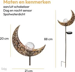 Gadgy Solar Maan Lamp Met Grondspies - Solar Tuinverlichting Set Van 2 St. - Tuinverlichting Op Zonneenergie Buiten - Led Buitenverlichting Met Sensor - Tuinfakkel 88 Cm Hoog - Tuinsteker - Brons - Metaal -Philips Hue Winkel 1200x1168 5