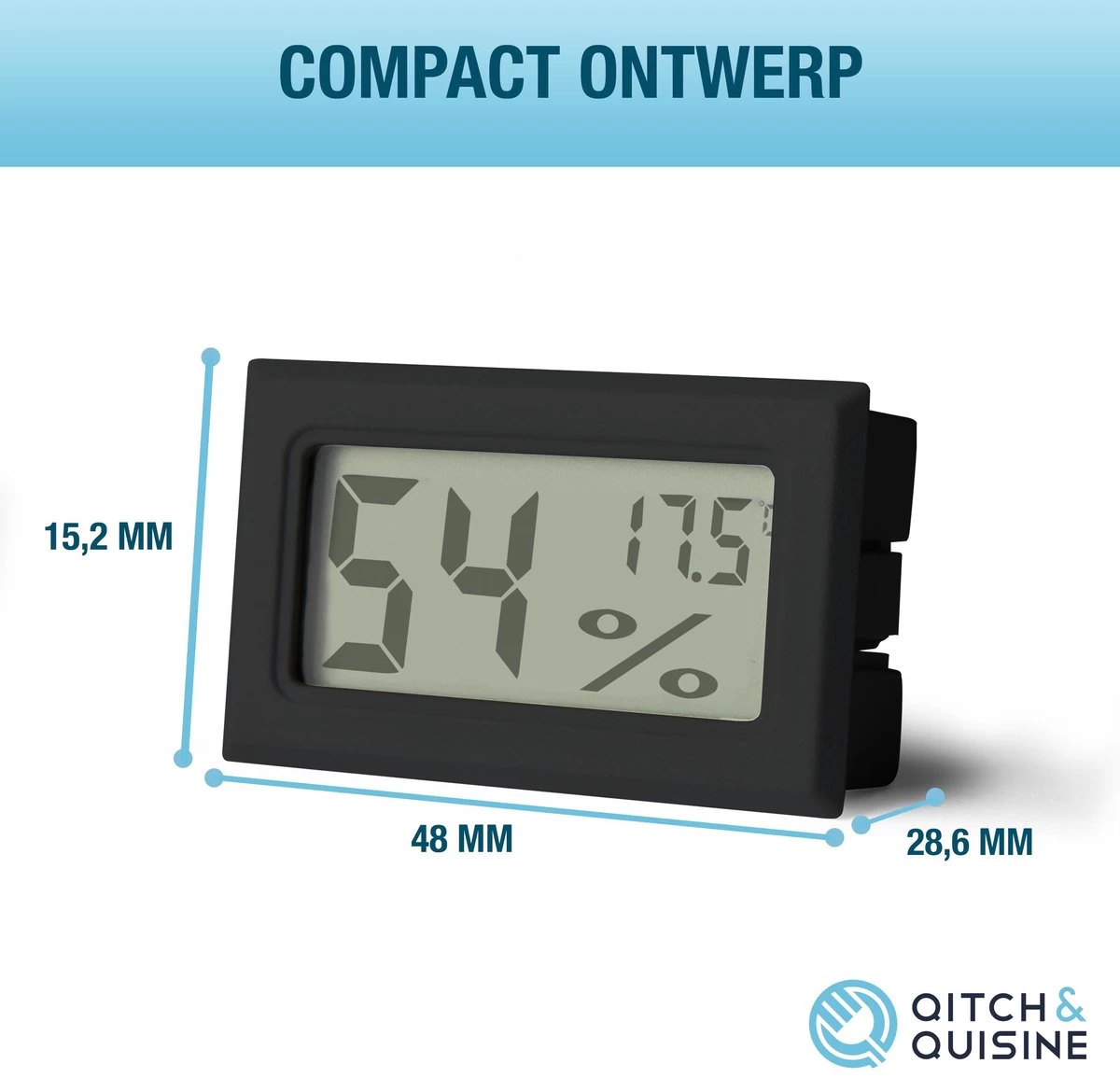 Qitch&Quisine - Hygro - Vochtmeter - Hygrometer - Hygrometer Met Batterijen - Zwart - Inclusief Thermometer - Digitale Luchtvochtigheidsmeter - Voor Binnen & Buiten - 2 In 1 - Set Van 3 5 Qitch&Quisine - Hygro - Vochtmeter - Hygrometer - Hygrometer Met Batterijen - Zwart - Inclusief Thermometer - Digitale Luchtvochtigheidsmeter - Voor Binnen & Buiten - 2 In 1 - Set Van 3 - Afbeelding 3