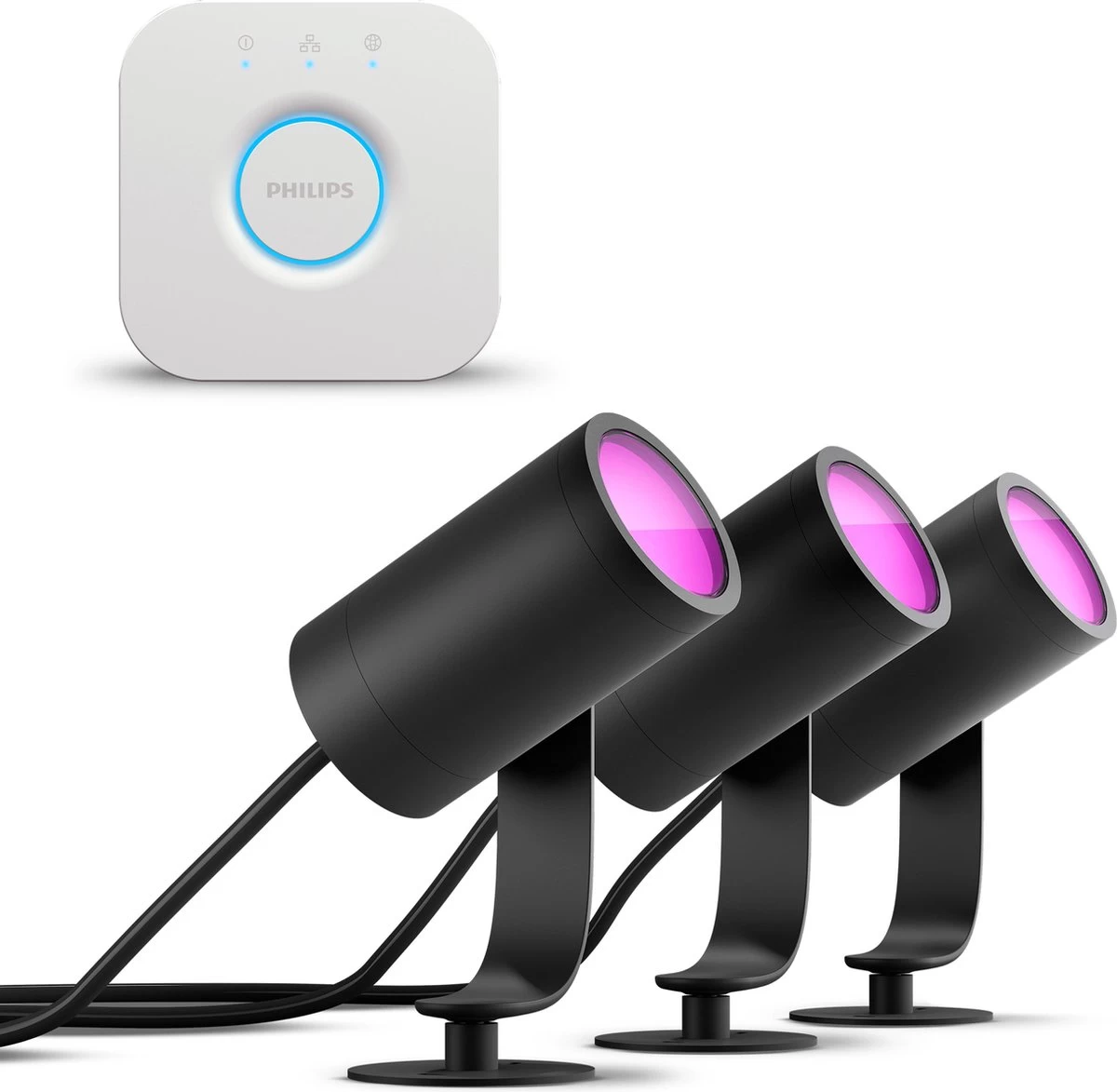 Philips Hue Lily Tuinspot Starterspakket Met Hue Bridge - Prikspot White And Color Ambiance - Prikspots Voor Buiten - Tuinverlichting - 3 Spots - Zwart 3 Philips Hue Lily Tuinspot Starterspakket Met Hue Bridge - Prikspot White And Color Ambiance - Prikspots Voor Buiten - Tuinverlichting - 3 Spots - Zwart