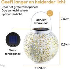 Gadgy Solar Lantaarn Rond Wit - Solar Tuinverlichting Op Zonneenergie - Led Buitenverlichting Met Dag/nacht Sensor - Tuinlantaarn - Hanglamp - Tafellamp Metaal - 20 X Ø17.5 Cm -Philips Hue Winkel 1200x1174 11