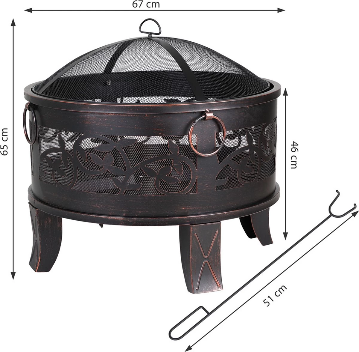 Gardebruk Vuurkorf Rond Ø 67cm – Incl. Vonkbeveiliging & Vuurhaak 6 Gardebruk Vuurkorf Rond Ø 67cm – Incl. Vonkbeveiliging & Vuurhaak - Afbeelding 4