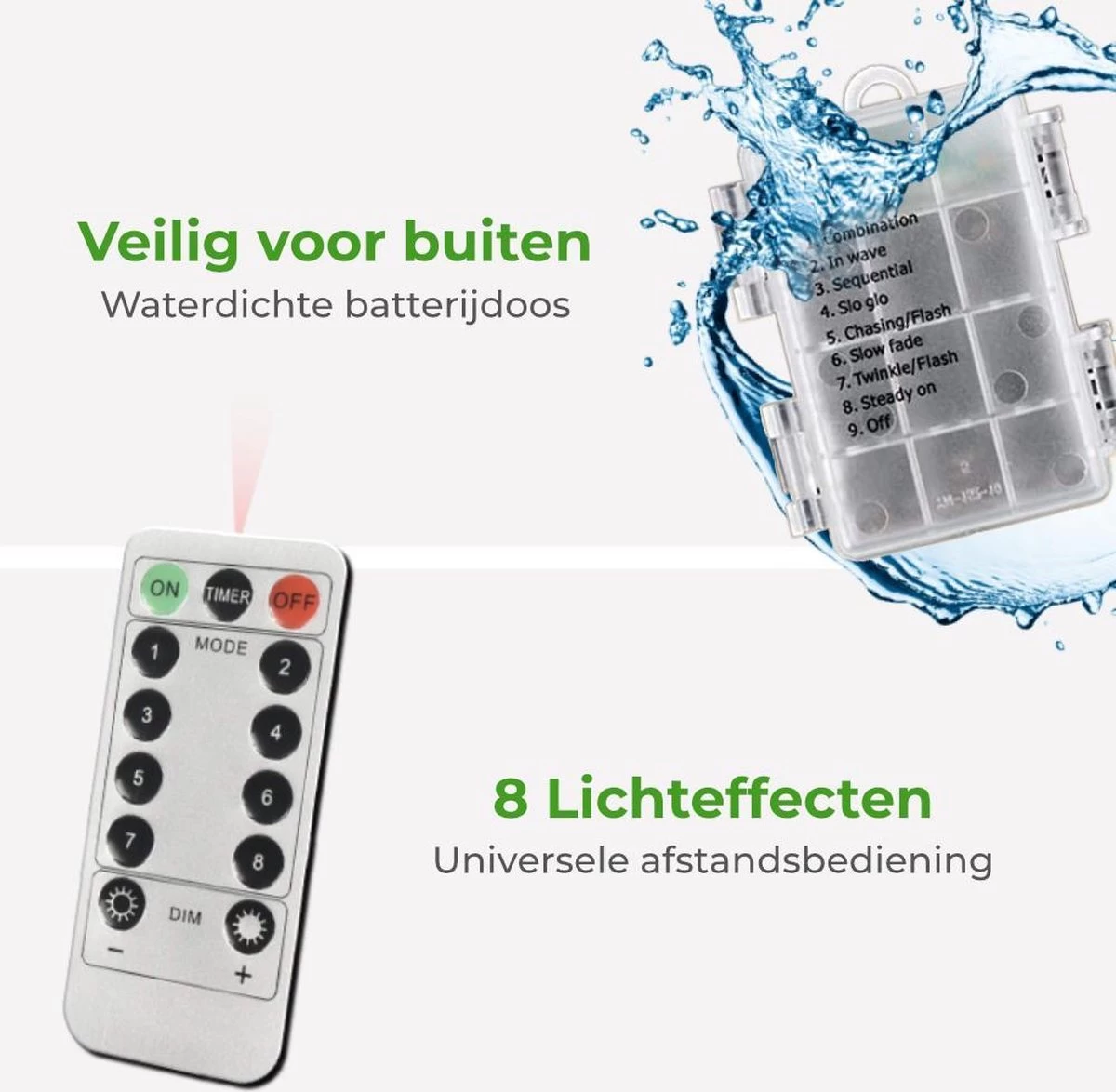 Soothe Lichtsnoer Buiten En Binnen – 10 Meter LED – Lichtslinger – Fairy Lights – Lampjes Slinger – Waterdicht – Op Batterijen - ⌀1.8cm 4 Soothe Lichtsnoer Buiten En Binnen – 10 Meter LED – Lichtslinger – Fairy Lights – Lampjes Slinger – Waterdicht – Op Batterijen - ⌀1.8cm - Afbeelding 2