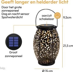 Gadgy Solar Oosterse Lantaarn - Tafellamp Set Van 2 – Solar Tuinverlichting Op Zonneenergie – Led Buitenverlichting Met Dag/Nacht Sensor - Hanglamp - Tuinlantaarn - 21.5 X Ø15CM - Brons - Metaal -Philips Hue Winkel 1200x1176 10