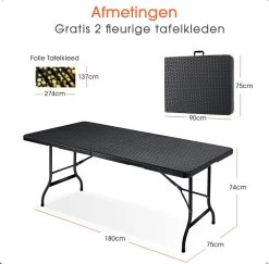 Lenx Klaptafel - Inklapbare Tafel - Opvouwbare Tuintafel - Vouwtafel - Inclusief Handvat En 2 Tafelkleden - 180x75x74cm - 6 Tot 8 Personen -Philips Hue Winkel 1200x1179 1