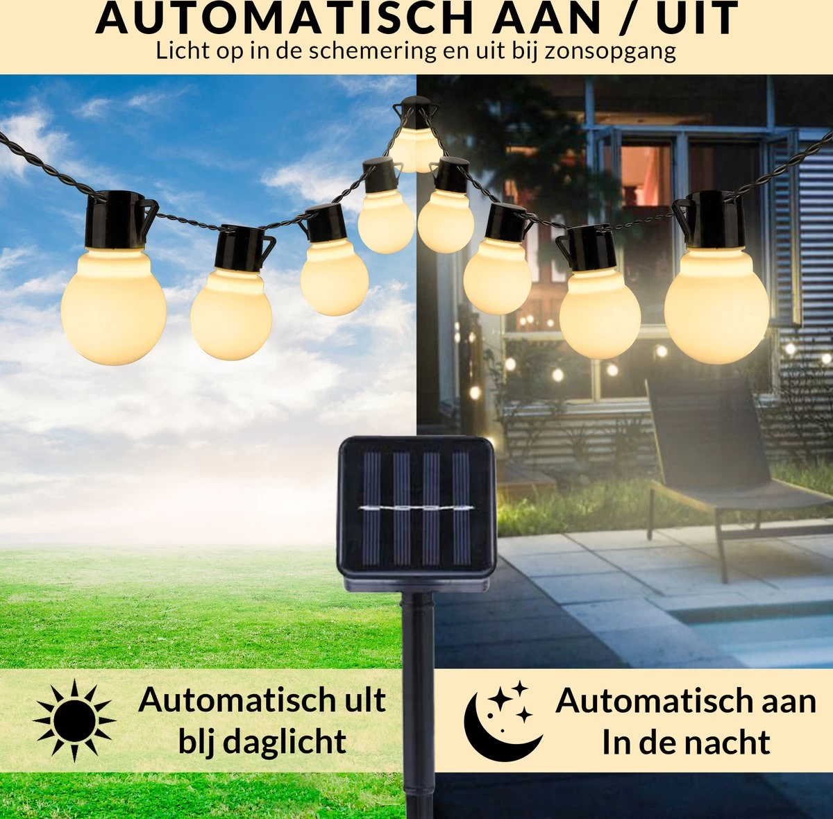Homèlle Solar Lichtsnoer - 20 LED - 5 Meter - Warm-wit - ø5cm - Tuinverlichting Op Zonne-energie - Kerstverlichting - Buitenverlichting - Lichtslinger - Lampjes Slinger - Melkig 5 Homèlle Solar Lichtsnoer - 20 LED - 5 Meter - Warm-wit - ø5cm - Tuinverlichting Op Zonne-energie - Kerstverlichting - Buitenverlichting - Lichtslinger - Lampjes Slinger - Melkig - Afbeelding 3