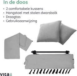 Vita5 XXL Hangstoel | Binnen&Buiten Hangnest | Incl. 2 Kussens En Boekenvak | Volwassenen&Kinderen | Hangmatstoel Tot 225kg | Grijs -Philips Hue Winkel 1200x1181 3