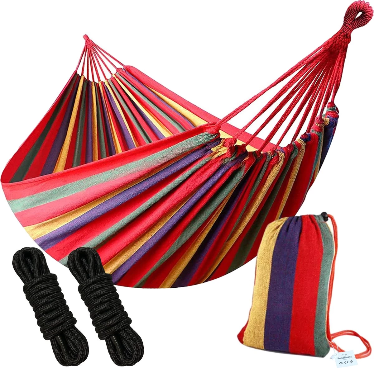 Dubbele Hangmat Rood - 1 Of 2 Persoons - Lig Oppervlak 190x150cm - Lengte 260cm 3 Dubbele Hangmat Rood - 1 Of 2 Persoons - Lig Oppervlak 190x150cm - Lengte 260cm