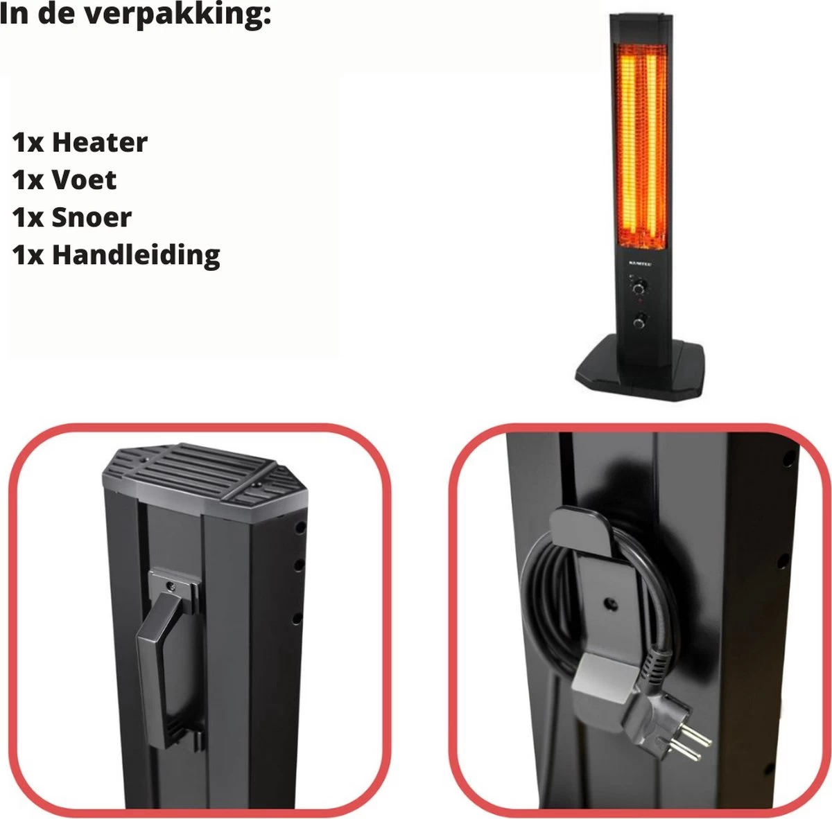 Crown Professional Heater – Elektrische Kachel – Terrasverwarmer – Heaters Elektrisch – 2300 Watt – Met Indicatielamp – Met Thermostaat – Binnen En Buiten Gebruik – 2 Jaar Garantie 6 Crown Professional Heater – Elektrische Kachel – Terrasverwarmer – Heaters Elektrisch – 2300 Watt – Met Indicatielamp – Met Thermostaat – Binnen En Buiten Gebruik – 2 Jaar Garantie - Afbeelding 4