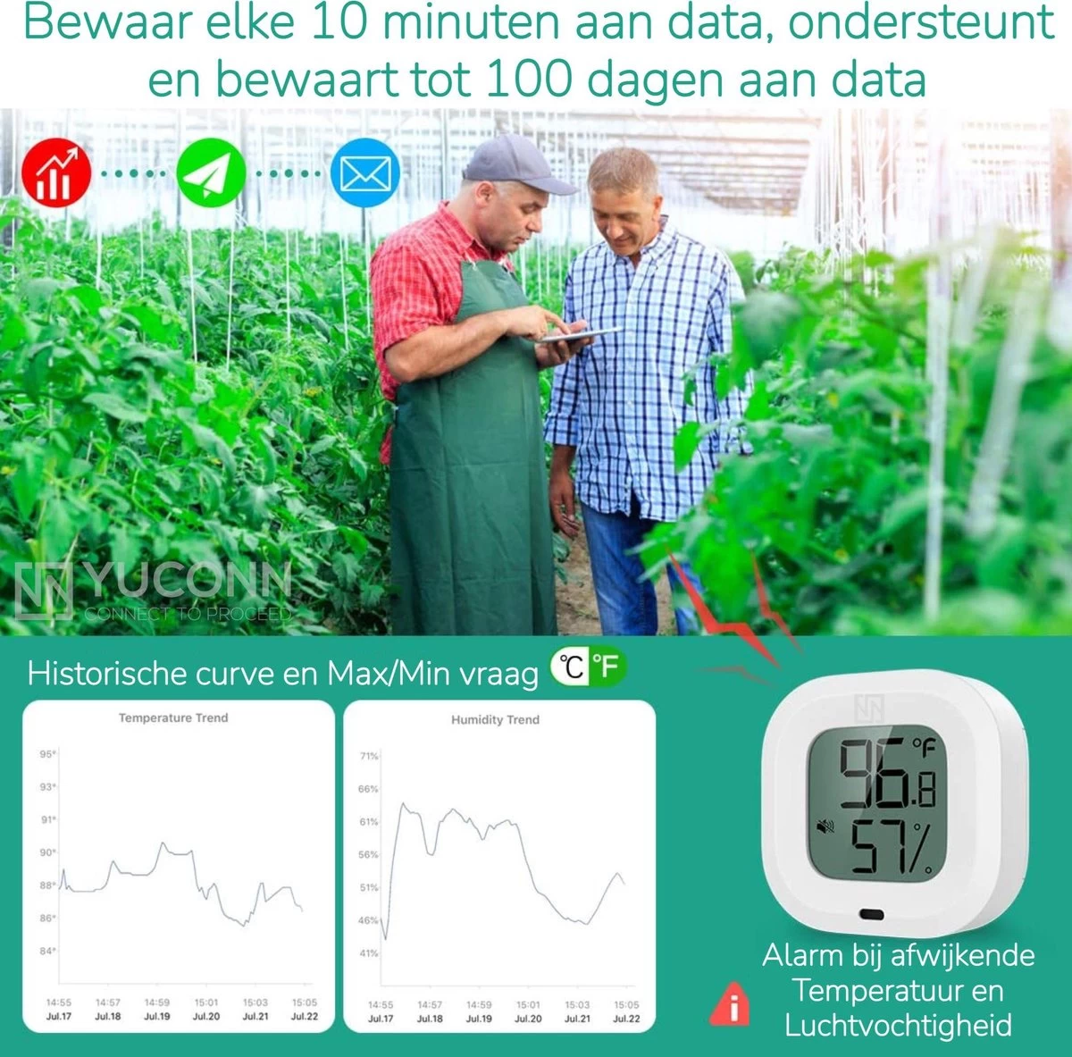 YUCONN Hygrometer Bluetooth - Temperatuurmeter Binnen En Buiten - Weerstation Draadloos - Luchtvochtigheidsmeter Binnen En Buiten - Digitaal Gratis App 12 YUCONN Hygrometer Bluetooth - Temperatuurmeter Binnen En Buiten - Weerstation Draadloos - Luchtvochtigheidsmeter Binnen En Buiten - Digitaal Gratis App - Afbeelding 10