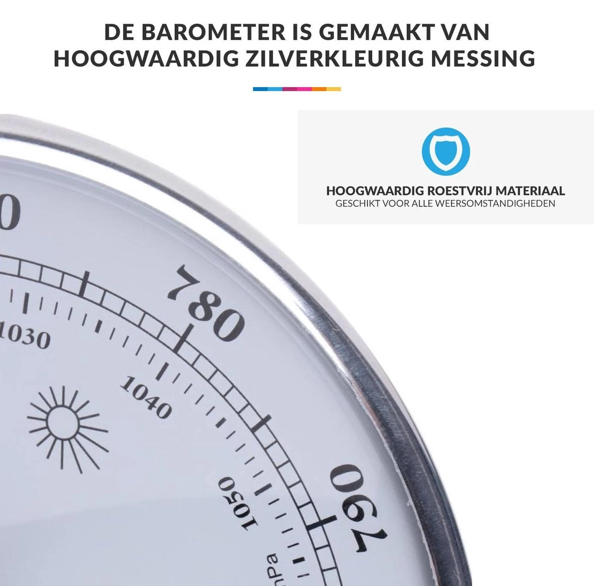 Luxe Barometer Weerstation Met Thermometer Hygrometer Messing Zilverkleurig – Voor Binnen En Buiten 4 Luxe Barometer Weerstation Met Thermometer Hygrometer Messing Zilverkleurig – Voor Binnen En Buiten - Afbeelding 2