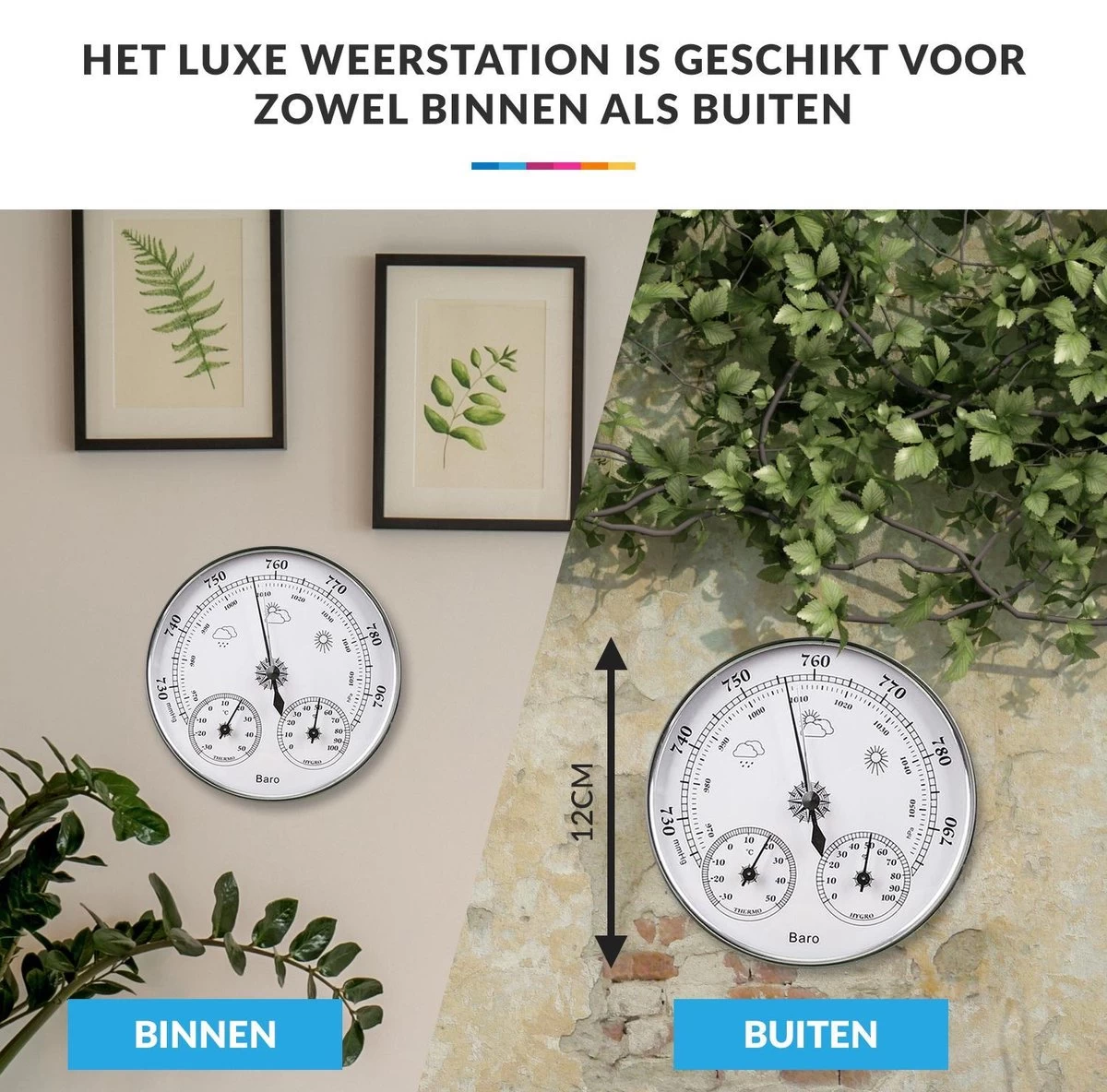 Luxe Barometer Weerstation Met Thermometer Hygrometer Messing Zilverkleurig – Voor Binnen En Buiten 6 Luxe Barometer Weerstation Met Thermometer Hygrometer Messing Zilverkleurig – Voor Binnen En Buiten - Afbeelding 4