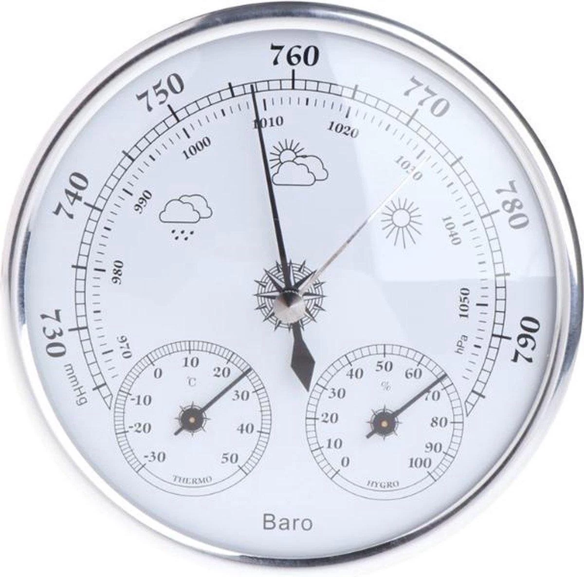 Luxe Barometer Weerstation Met Thermometer Hygrometer Messing Zilverkleurig – Voor Binnen En Buiten 11 Luxe Barometer Weerstation Met Thermometer Hygrometer Messing Zilverkleurig – Voor Binnen En Buiten - Afbeelding 9