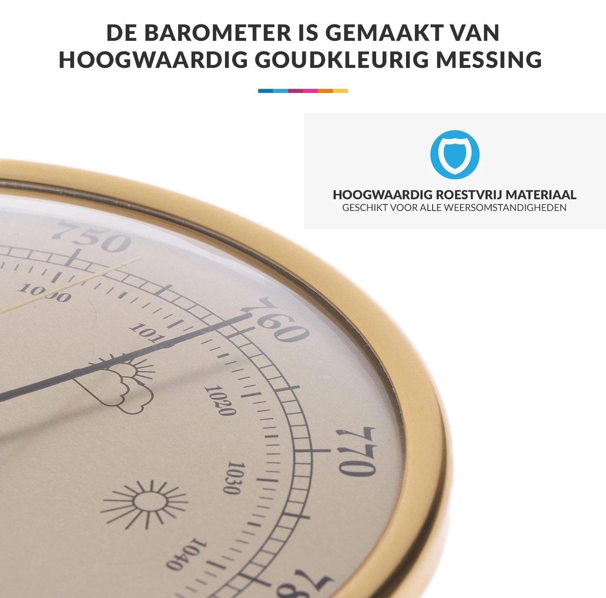 Luxe Barometer Weerstation Met Thermometer En Hygrometer – Messing Goudkleurig – Voor Binnen En Buiten 4 Luxe Barometer Weerstation Met Thermometer En Hygrometer – Messing Goudkleurig – Voor Binnen En Buiten - Afbeelding 2