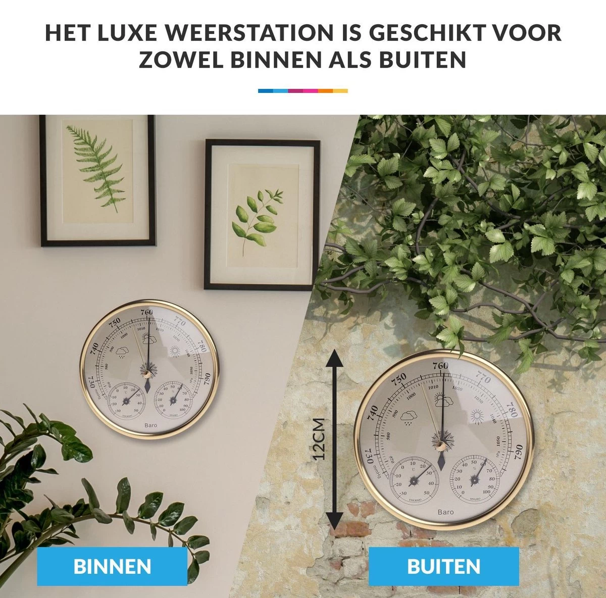 Luxe Barometer Weerstation Met Thermometer En Hygrometer – Messing Goudkleurig – Voor Binnen En Buiten 6 Luxe Barometer Weerstation Met Thermometer En Hygrometer – Messing Goudkleurig – Voor Binnen En Buiten - Afbeelding 4