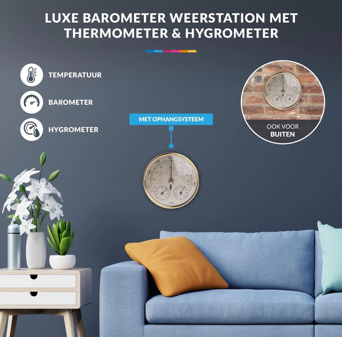 Luxe Barometer Weerstation Met Thermometer En Hygrometer – Messing Goudkleurig – Voor Binnen En Buiten 12 Luxe Barometer Weerstation Met Thermometer En Hygrometer – Messing Goudkleurig – Voor Binnen En Buiten - Afbeelding 10