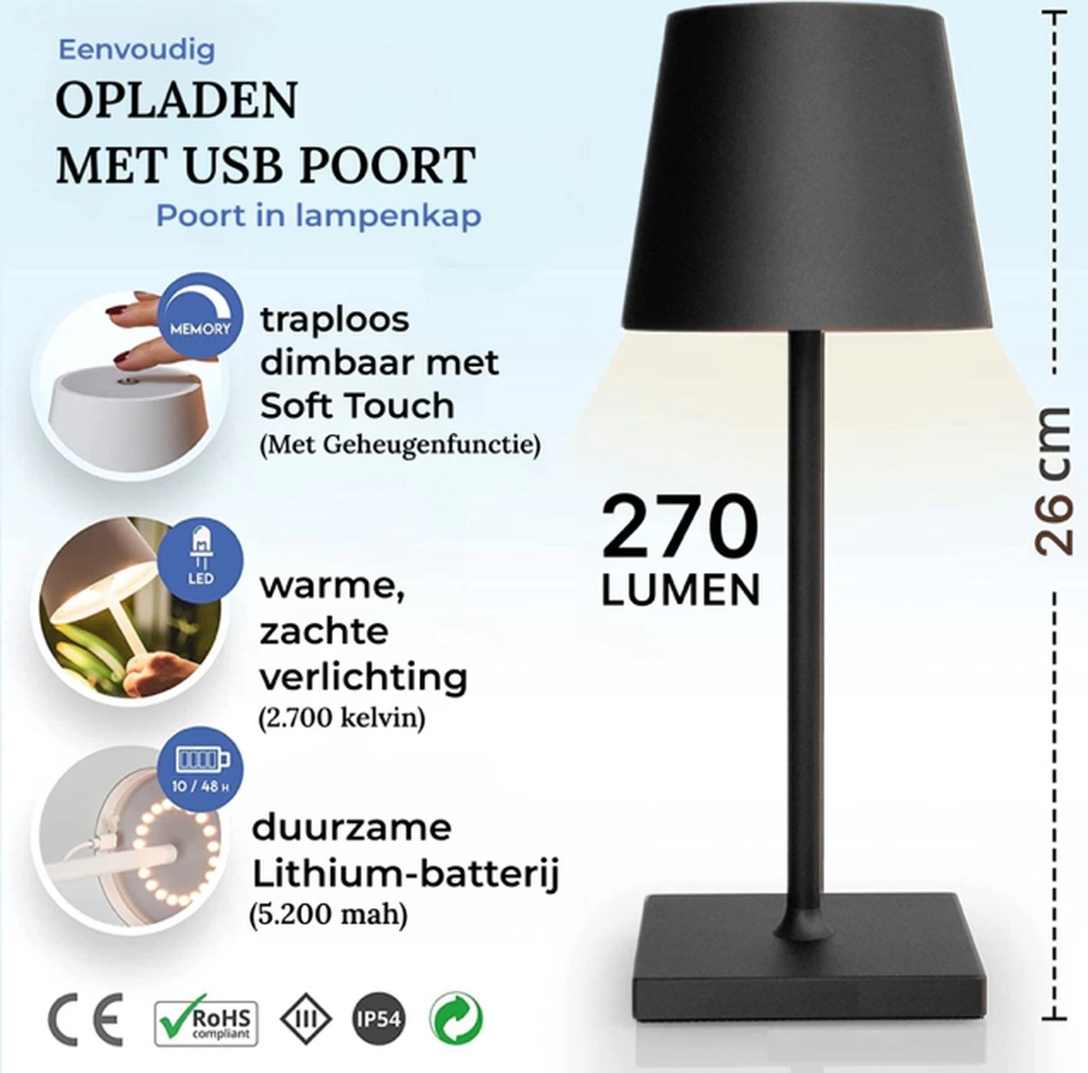 Signity® Mini Oplaadbare Tafellamp - Tafellamp Slaapkamer En Woonkamer - Draadloze Tafellamp Voor Binnen En Buiten - Draadloze Tafellamp Op Batterijen- Tafellamp Oplaadbaar - Tafellamp Zwart - 26cm 8 Signity® Mini Oplaadbare Tafellamp - Tafellamp Slaapkamer En Woonkamer - Draadloze Tafellamp Voor Binnen En Buiten - Draadloze Tafellamp Op Batterijen- Tafellamp Oplaadbaar - Tafellamp Zwart - 26cm - Afbeelding 6
