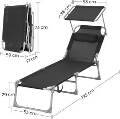 Ligstoel Met Hoofdsteun En Zon Bescherming Verstelbare Rugleuning Inklapbaar Donker Grijs Ligbed Tuin -Philips Hue Winkel 1200x1189
