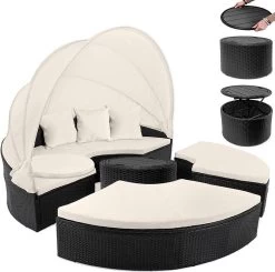 Casaria Polyrattan Zonne-Eiland Ø185cm – Incl. Kussens - Zwart Crème -Philips Hue Winkel 1200x1189 7