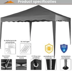 Easy Up Partytent - Partytent - Paviljoen - Partytent Opvouwbaar - Partytent 3x3 - Partytent Met Zijwanden - Inclusief Trolley - Waterdicht - UV 50+ Bescherming - Met Ramen - 16 Kg - Staal - Antraciet - 300 X 300 Cm -Philips Hue Winkel 1200x1191 10