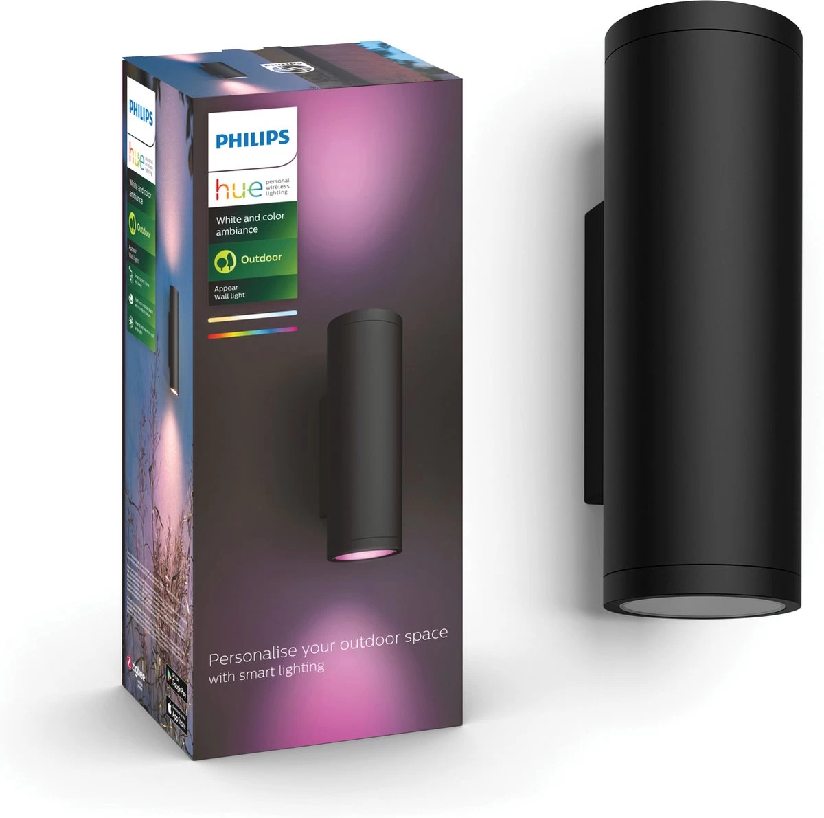 Philips Hue Appear Muurlamp - Wit En Gekleurd Licht - Zwart 4 Philips Hue Appear Muurlamp - Wit En Gekleurd Licht - Zwart - Afbeelding 2