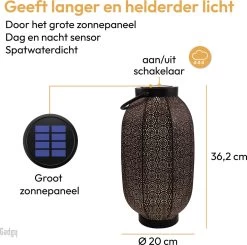 Gadgy Solar Lantaarn Bloem Groot - Solar Tuinverlichting Op Zonneenergie - Led Buitenverlichting Met Dag/nacht Sensor - Tafellamp - Tuinlantaarn - Metaal - 36 X Ø20 Cm - Zwart / Goud -Philips Hue Winkel 1200x1192 23