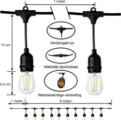 QHouse® Basic Black Lichtsnoer – Lichtslinger - Tuinverlichting - Tuinverlichting LED Buiten - Prikkabel – 10 Meter - E-27 Fitting - Zwart -Philips Hue Winkel 1200x1194 16