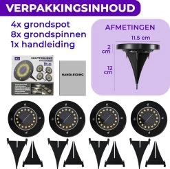 Shutterlight® 16 LED Solar Grondspot - Tuinverlichting - Zonlichtsensor - Zonne-energie - Matte Zwart - Warm Wit Licht - 4 Stuks - Buiten -Philips Hue Winkel 1200x1194 9