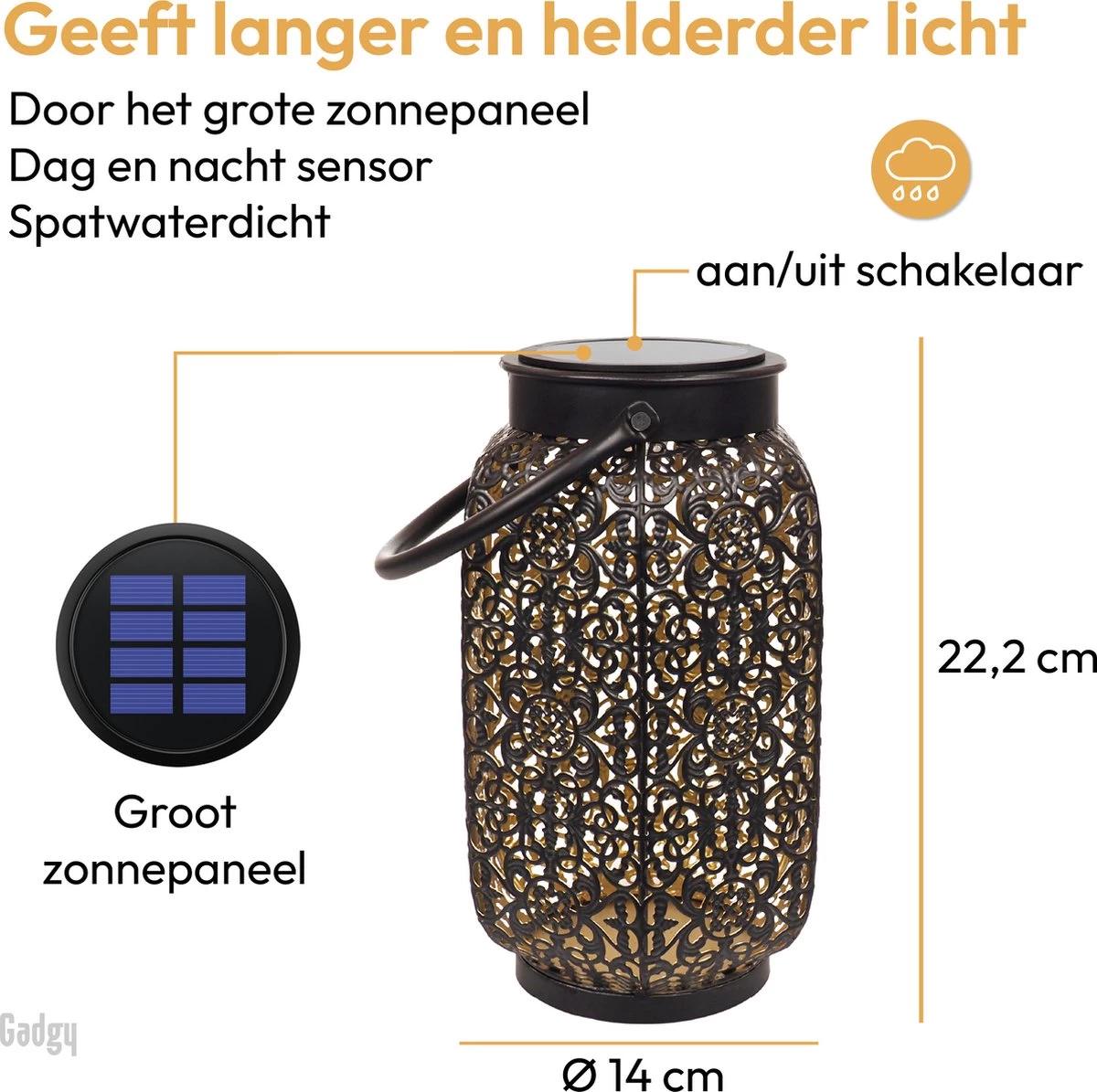 Gadgy Solar Oosterse Lantaarn - Tafellamp Set Van 2 - Solar Tuinverlichting Op Zonneenergie - Led Buitenverlichting Met Dag/Nacht Sensor - Hanglamp - Tuinlantaarn - 22xØ14CM - Metaal - Zwart 9 Gadgy Solar Oosterse Lantaarn - Tafellamp Set Van 2 - Solar Tuinverlichting Op Zonneenergie - Led Buitenverlichting Met Dag/Nacht Sensor - Hanglamp - Tuinlantaarn - 22xØ14CM - Metaal - Zwart - Afbeelding 7