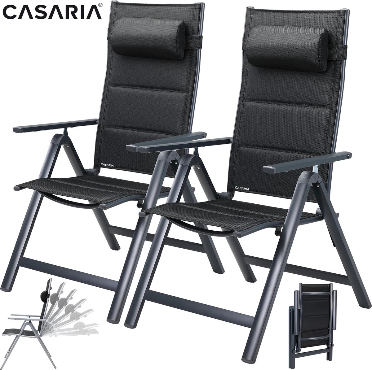 Casaria Tuinstoel Aluminium - 2 Stuks Inklapbaar - Antraciet 17 Casaria Tuinstoel Aluminium - 2 Stuks Inklapbaar - Antraciet - Afbeelding 15