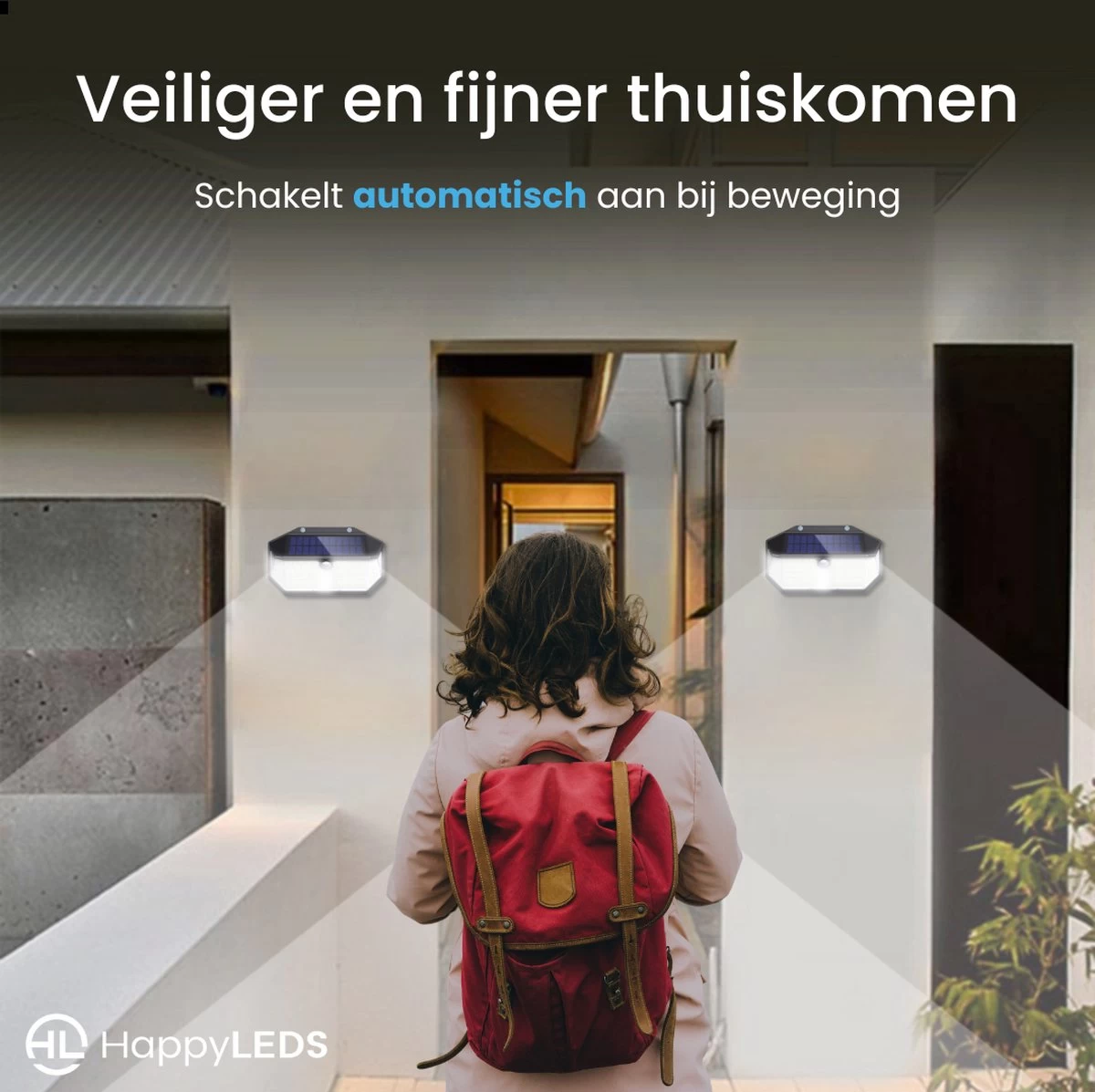 HappyLEDS Solar Wandlamp Met Bewegingssensor - Solar Tuinverlichting - Buitenlamp Met 3 Standen - Wandlamp Buiten - 266 Leds - 2 Stuks - Zwart - 18,5 CM 4 HappyLEDS Solar Wandlamp Met Bewegingssensor - Solar Tuinverlichting - Buitenlamp Met 3 Standen - Wandlamp Buiten - 266 Leds - 2 Stuks - Zwart - 18,5 CM - Afbeelding 2
