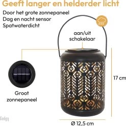 Gadgy Solar Lantaarn Pauw - Tafellamp Set Van 2 - Solar Tuinverlichting Op Zonneenergie - Led Buitenverlichting Met Dag/nacht Sensor - Hanglamp - Tuinlantaarn - 27 X Ø 12.5 Cm - Zwart/Goud - Metaal -Philips Hue Winkel 1200x1197 33