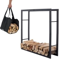 Lendo Online Brandhoutrek 100x25x100cm + Draagtas– Binnen En Buiten - Haardhout Opslag – Haardhoutrek – Houtopslag – Metaal