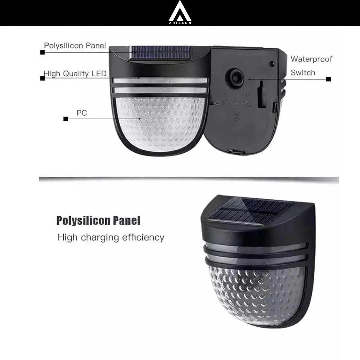 Arisenn® Moon Crystal Solar Buitenlamp - IP65 Waterdicht - Prachtige Solar Technologie Monokristal Zonnepaneel Wandlamp - 3000K Warm Wit (sfeervol) - Tuinverlichting Op Zonne-energie | Schutting Wand Licht 6 Arisenn® Moon Crystal Solar Buitenlamp - IP65 Waterdicht - Prachtige Solar Technologie Monokristal Zonnepaneel Wandlamp - 3000K Warm Wit (sfeervol) - Tuinverlichting Op Zonne-energie | Schutting Wand Licht - Afbeelding 4