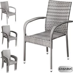 Casaria Polyrattan Tuinstoelen – 4 Stuks Stapelbaar – Grijs -Philips Hue Winkel 1200x1198 5