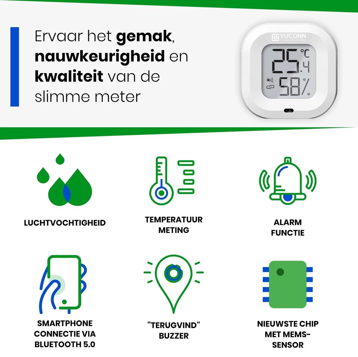 YUCONN Hygrometer Bluetooth - Temperatuurmeter Binnen En Buiten - Weerstation Draadloos - Luchtvochtigheidsmeter Binnen En Buiten - Digitaal Gratis App 6 YUCONN Hygrometer Bluetooth - Temperatuurmeter Binnen En Buiten - Weerstation Draadloos - Luchtvochtigheidsmeter Binnen En Buiten - Digitaal Gratis App - Afbeelding 4