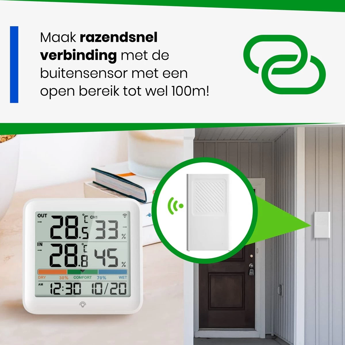 YUCONN Weerstation Hygrometer - Luchtvochtigheidsmeter - Binnen En Buiten - Draadloos Met Buitensensor - Digitaal - Wit 7 YUCONN Weerstation Hygrometer - Luchtvochtigheidsmeter - Binnen En Buiten - Draadloos Met Buitensensor - Digitaal - Wit - Afbeelding 5