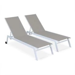 ELSA - Set Van 2 Ligstoelen Van Aluminium En Textileen, Ligbed Multipositioneel Met Wieltjes, Kleur Wit/taupe -Philips Hue Winkel 1200x1199 11