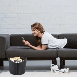 Relaxdays 1x Houtmand Kunstleer - Haardhout Mand Zwart - Opbergmand - Haardmand -Philips Hue Winkel 1200x1199 30