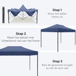 LifeGoods Partytent - 3x4.5 M - Zijwanden - Easy Up - Opvouwbaar - Waterdicht - Draagtas Met Wieltjes - Donkerblauw -Philips Hue Winkel 1200x1200 1000