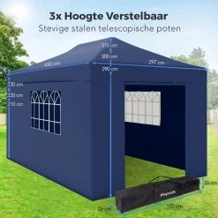LifeGoods Partytent - 3x4.5 M - Zijwanden - Easy Up - Opvouwbaar - Waterdicht - Draagtas Met Wieltjes - Donkerblauw -Philips Hue Winkel 1200x1200 1001