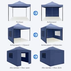 LifeGoods Partytent - 3x4.5 M - Zijwanden - Easy Up - Opvouwbaar - Waterdicht - Draagtas Met Wieltjes - Donkerblauw -Philips Hue Winkel 1200x1200 1004