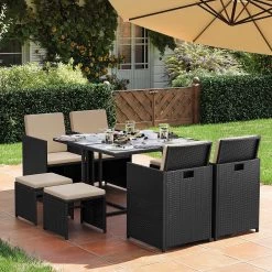 Tuinmeubelset - Tuinset 4 6 8 Persoons - Eettafel En Stoelen - Set Van 9 - Terras - Tuintafel - Salontafel Met Glazen Oppervlak - Zwart Beige 13 Tuinmeubelset - Tuinset 4 6 8 Persoons - Eettafel En Stoelen - Set Van 9 - Terras - Tuintafel - Salontafel Met Glazen Oppervlak - Zwart Beige -Philips Hue Winkel 1200x1200 1021