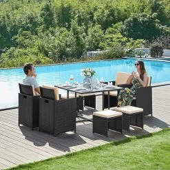 Tuinmeubelset - Tuinset 4 6 8 Persoons - Eettafel En Stoelen - Set Van 9 - Terras - Tuintafel - Salontafel Met Glazen Oppervlak - Zwart Beige 17 Tuinmeubelset - Tuinset 4 6 8 Persoons - Eettafel En Stoelen - Set Van 9 - Terras - Tuintafel - Salontafel Met Glazen Oppervlak - Zwart Beige -Philips Hue Winkel 1200x1200 1024