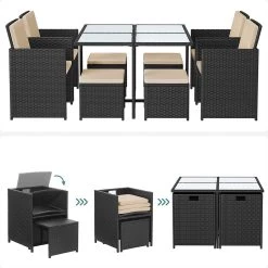 Tuinmeubelset - Tuinset 4 6 8 Persoons - Eettafel En Stoelen - Set Van 9 - Terras - Tuintafel - Salontafel Met Glazen Oppervlak - Zwart Beige 18 Tuinmeubelset - Tuinset 4 6 8 Persoons - Eettafel En Stoelen - Set Van 9 - Terras - Tuintafel - Salontafel Met Glazen Oppervlak - Zwart Beige -Philips Hue Winkel 1200x1200 1025