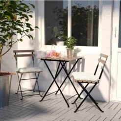 Wooners® Bistroset - Tuintafel Met Twee Stoelen - Metaal En Hout - Zwart