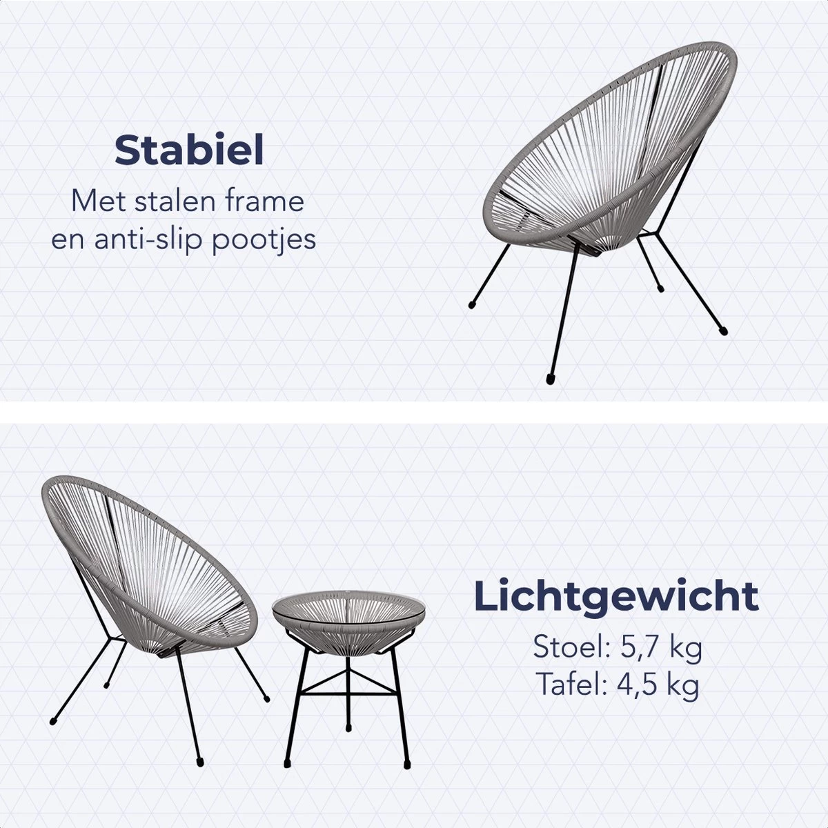 LifeGoods Acapulco Bistroset - 3-Delig - Tuinset Met Bijzettafel - Grijs 7 LifeGoods Acapulco Bistroset - 3-Delig - Tuinset Met Bijzettafel - Grijs - Afbeelding 5