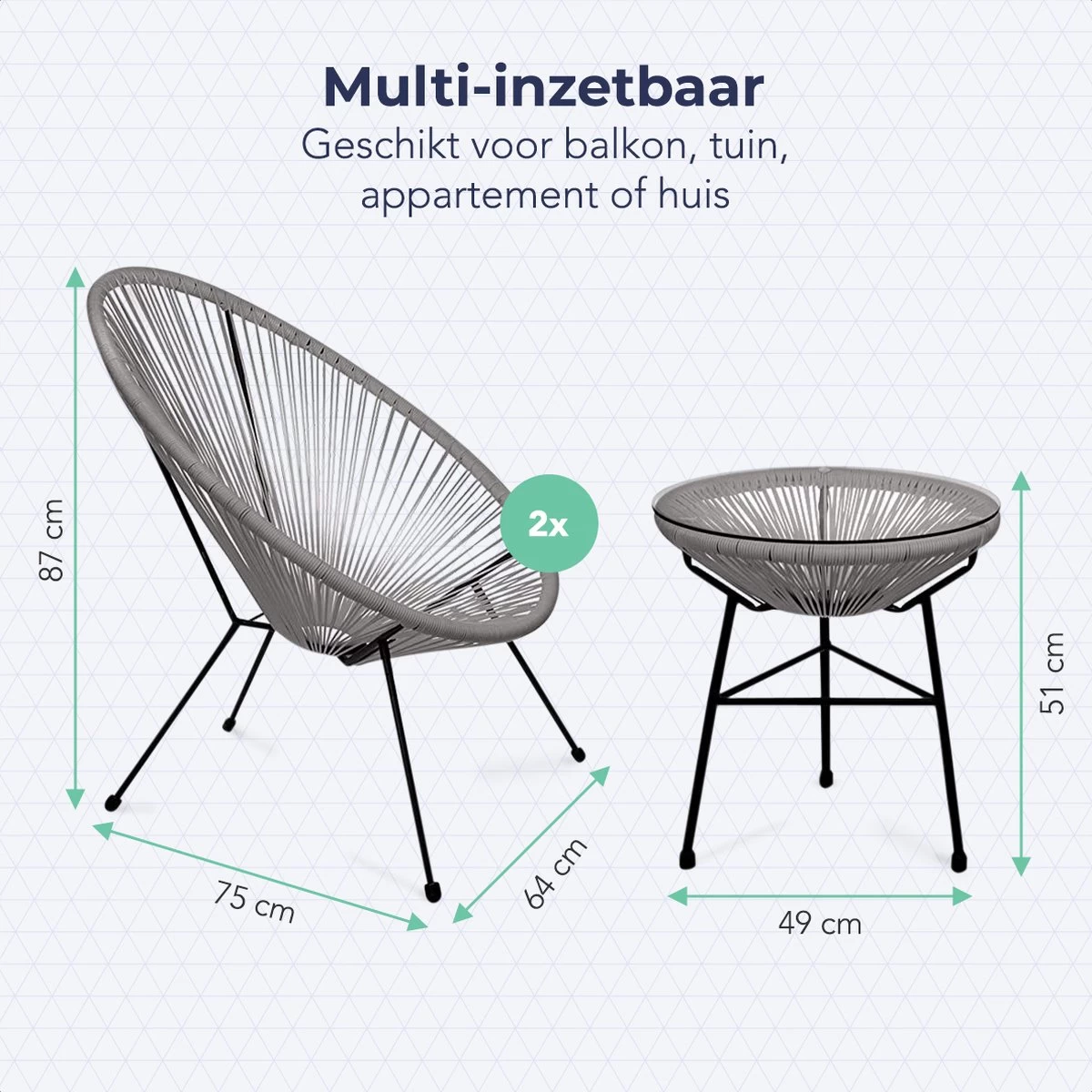 LifeGoods Acapulco Bistroset - 3-Delig - Tuinset Met Bijzettafel - Grijs 9 LifeGoods Acapulco Bistroset - 3-Delig - Tuinset Met Bijzettafel - Grijs - Afbeelding 7