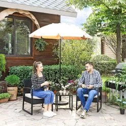 Songmics Tuinmeubelset, 3-delige Set, Van Polyrotan, Voor Outdoor, Terras, Balkon, Tuin, Eenvoudige Montage, Bijzettafel En 2 Stoelen, Zwart-beige -Philips Hue Winkel 1200x1200 1123