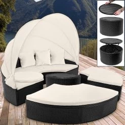 Casaria Polyrattan Zonne-Eiland Ø185cm – Incl. Kussens - Zwart Crème -Philips Hue Winkel 1200x1200 1133